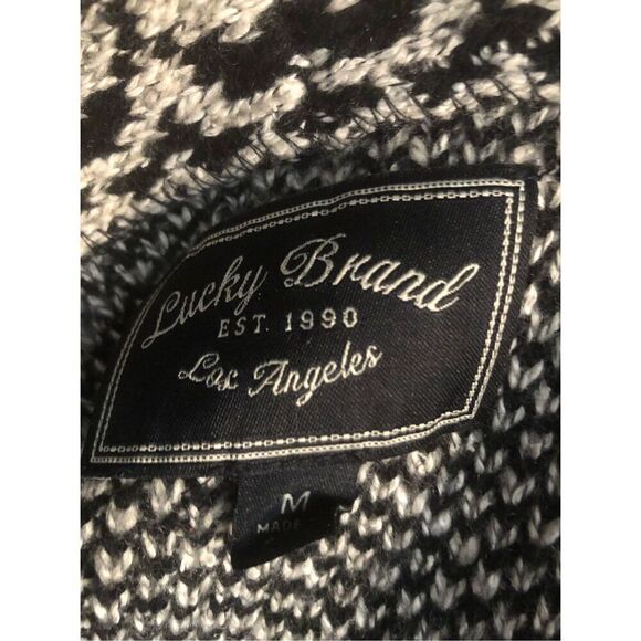 Lucky Brand aztec black and cream colored open front long line cardigan size M - Picture 11 of 12